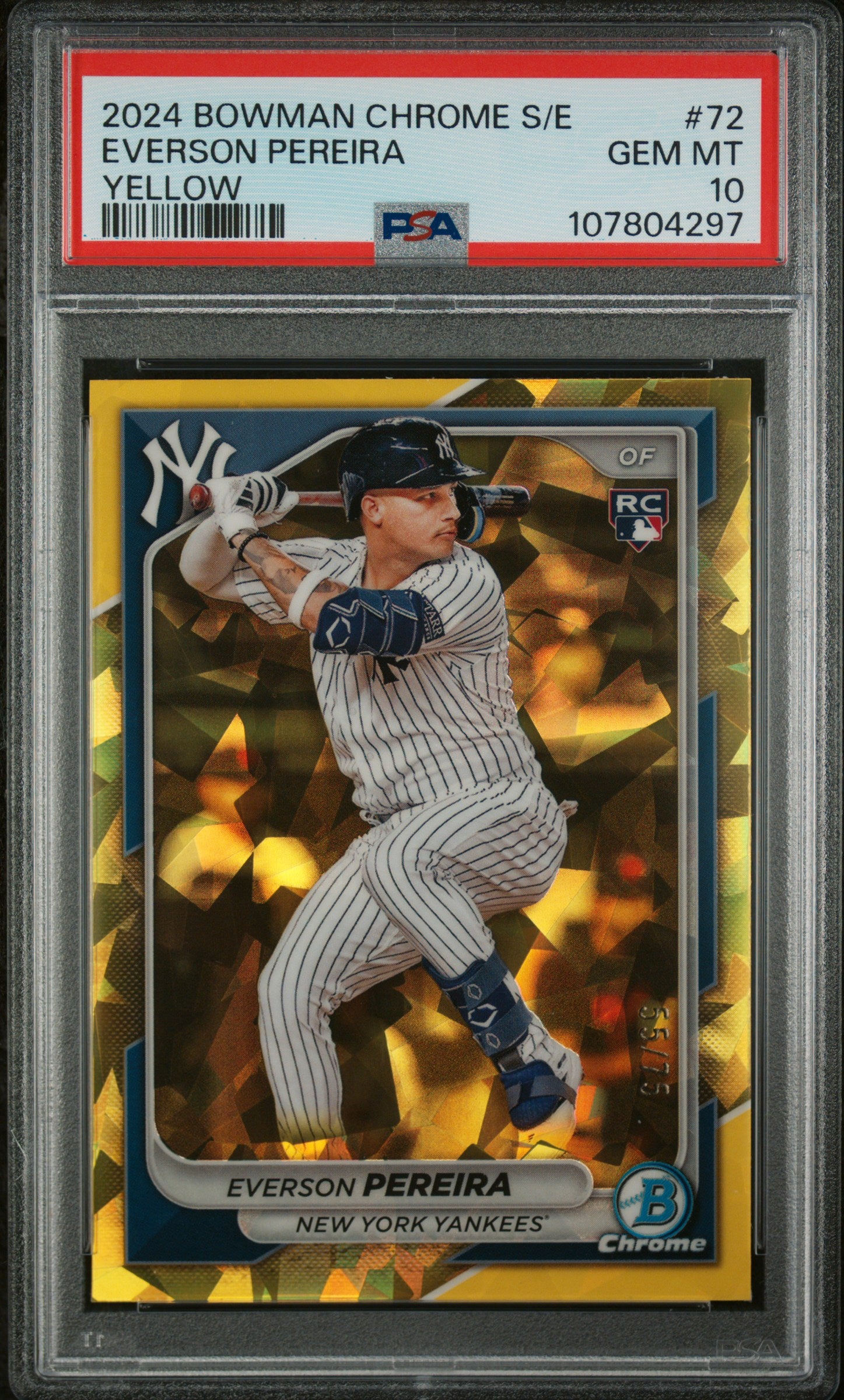 2024 Bowman Chrome Sapphire Edition Yellow Everson Pereira #72 RC /75 PSA 10