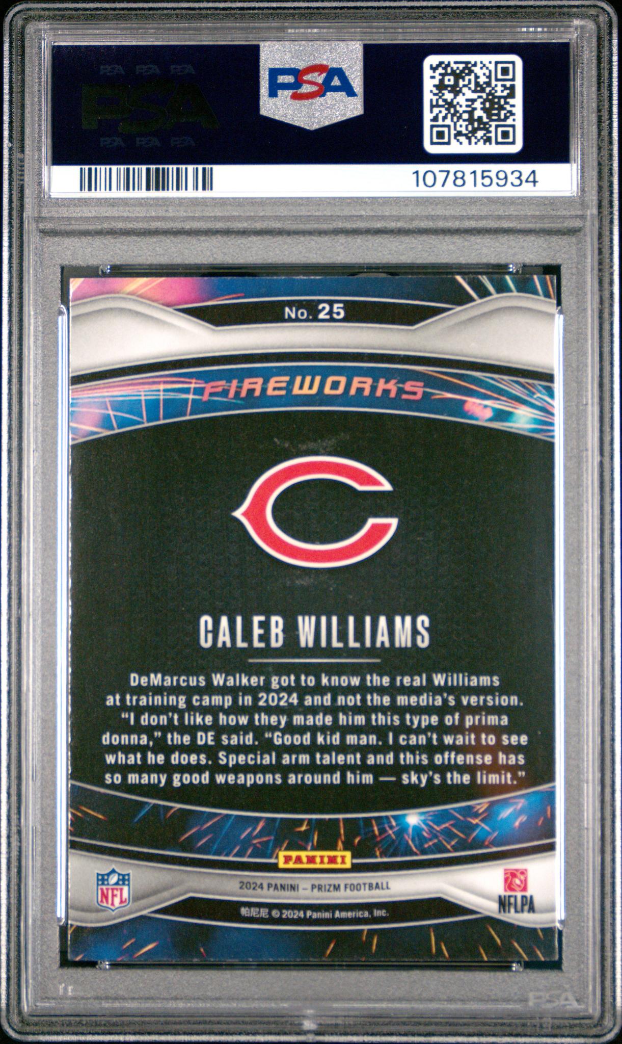 2024 Panini Prizm Fireworks Caleb Williams #25 PSA 9