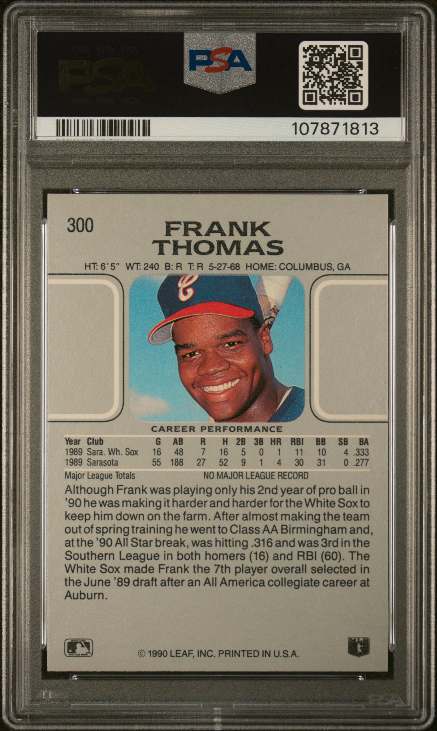 1990 Leaf Frank Thomas #300 PSA 8 RC