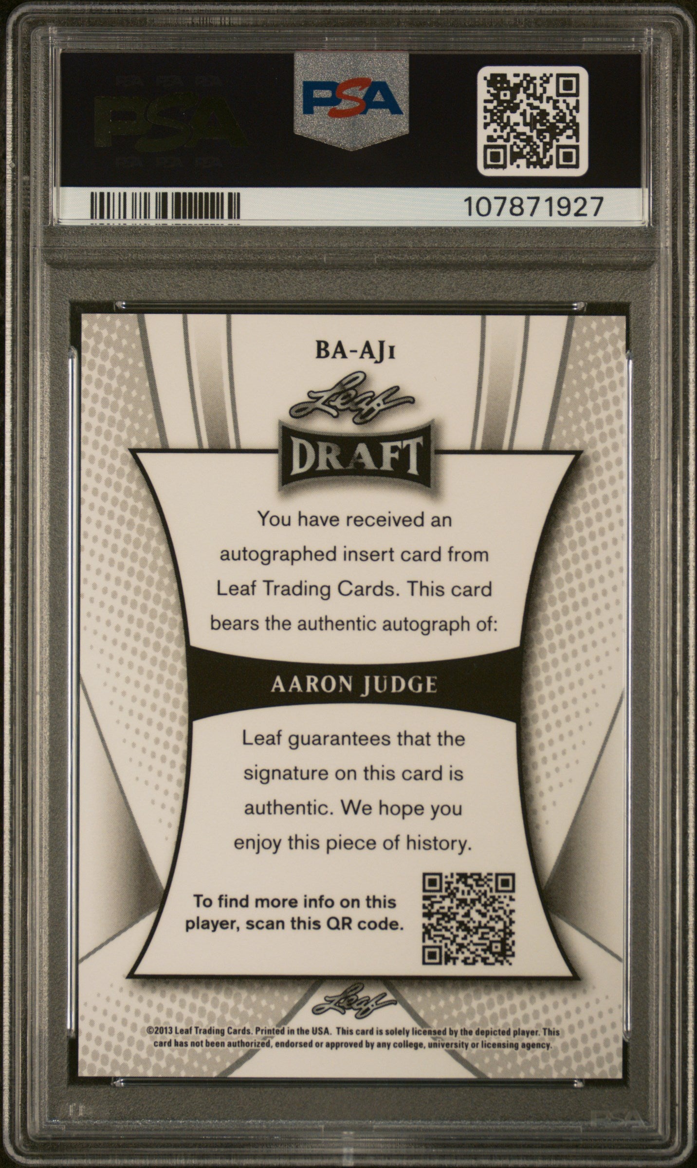 2013 Leaf Metal Draft Aaron Judge #BAAJ1 Auto PSA 10