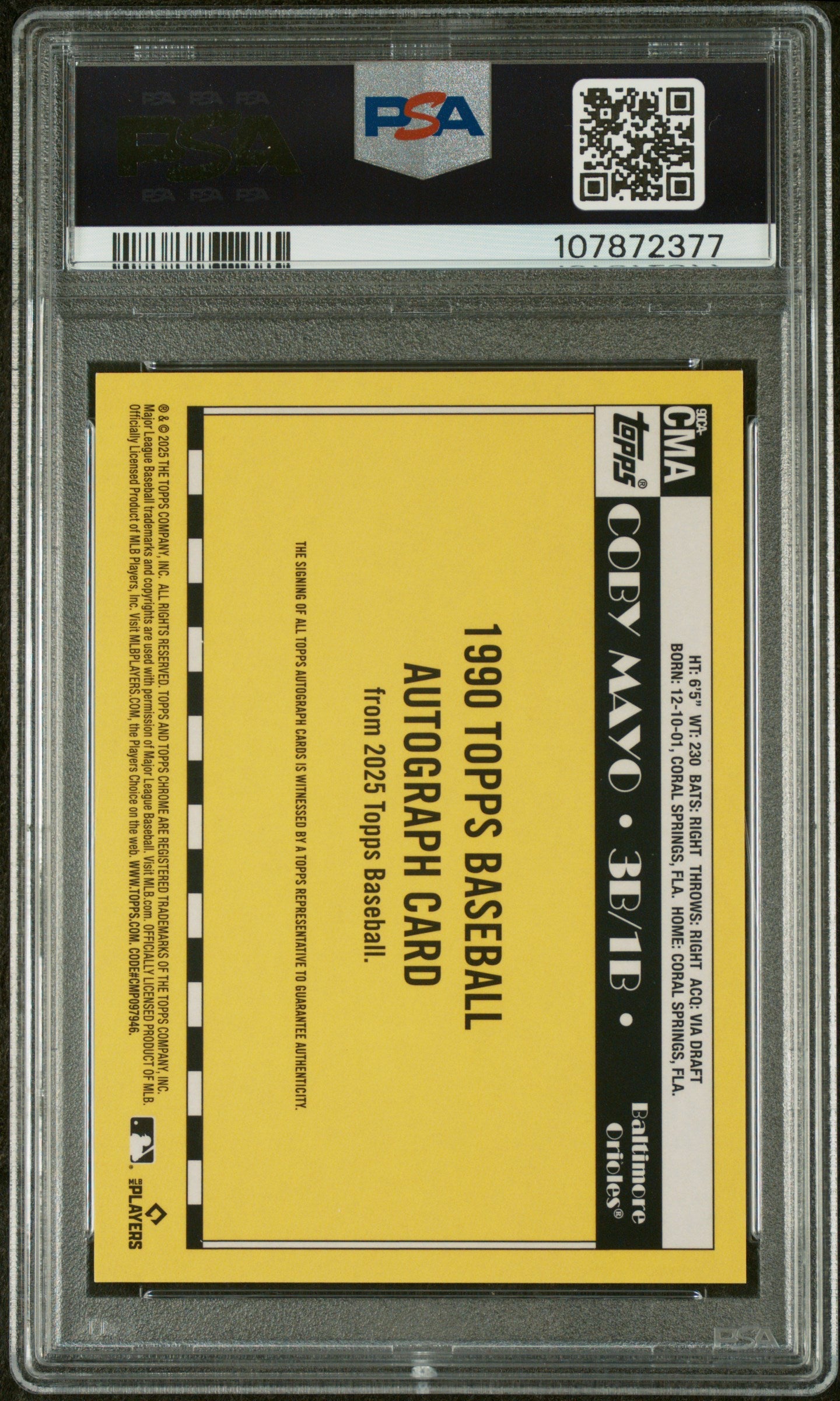2025 Topps Silver Pack Gold Coby Mayo #CMA RC Auto /50 PSA 10