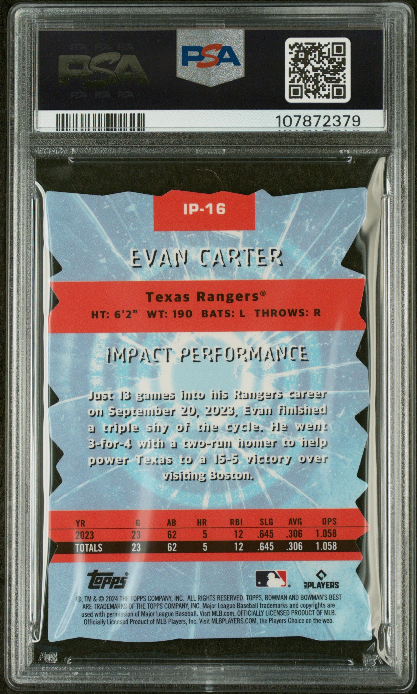 2024 Topps Bowman's Best Impact Players Mini Diamond Evan Carter #IP16 RC PSA 10