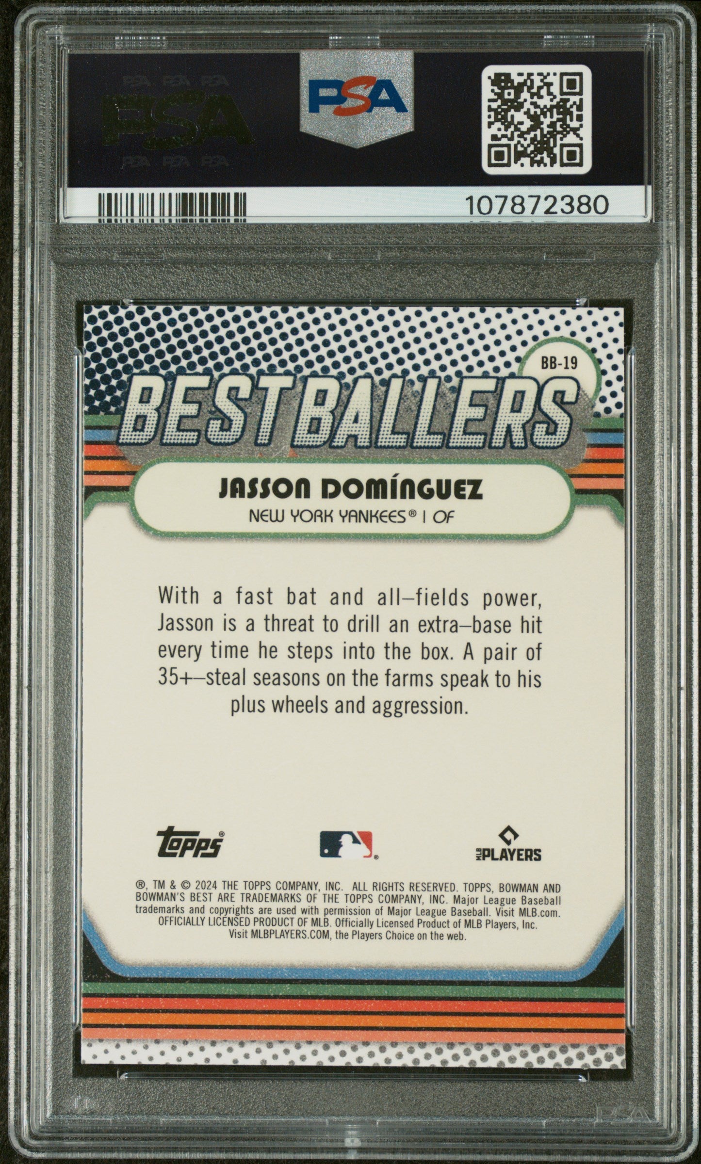 2024 Topps Bowman's Best Best Ballers Jasson Dominguez #BB19 RC PSA 10