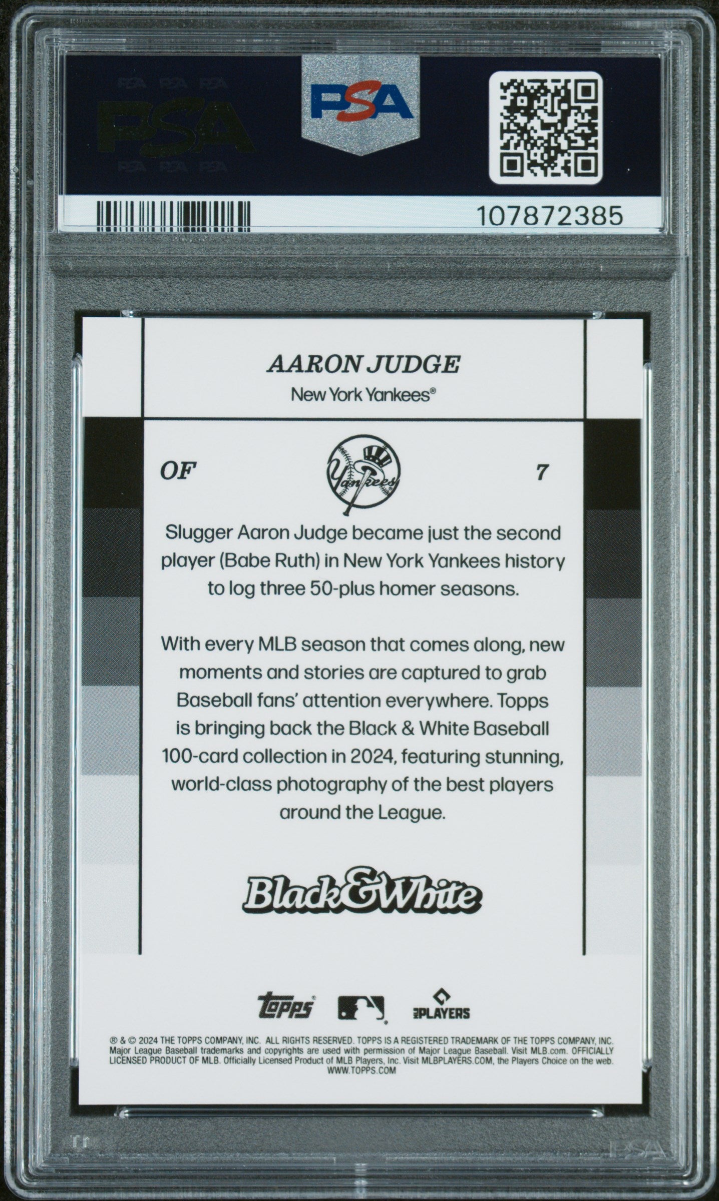 2024 Topps Black & White Aaron Judge #7 PSA 10