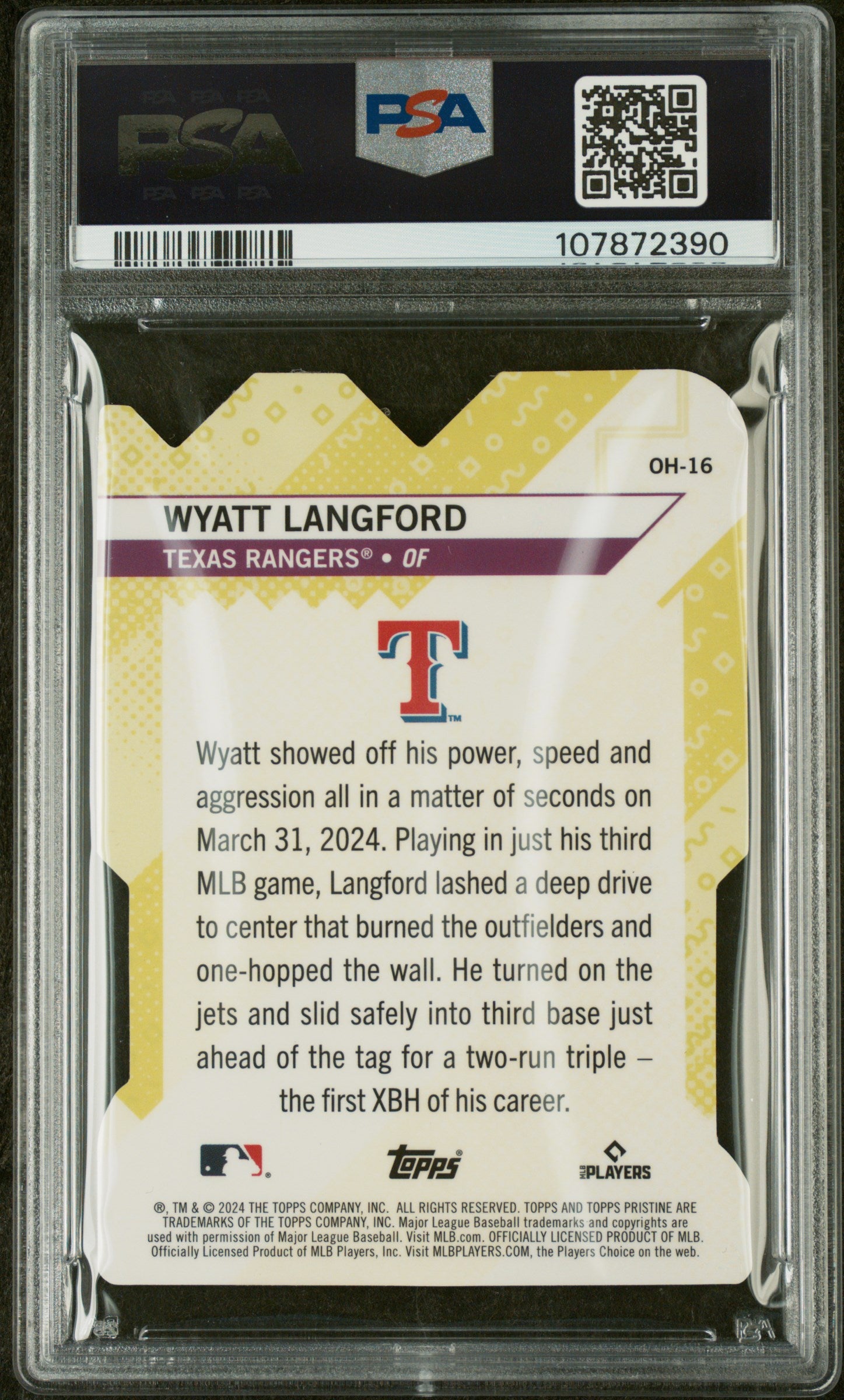 2024 Topps Pristine Oh Snap! Wyatt Langford #OH16 RC PSA 10