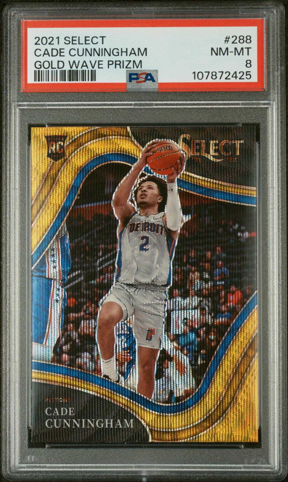 2021 Panini Select Courtside Gold Wave Prizm Cade Cunningham #288 RC PSA 8