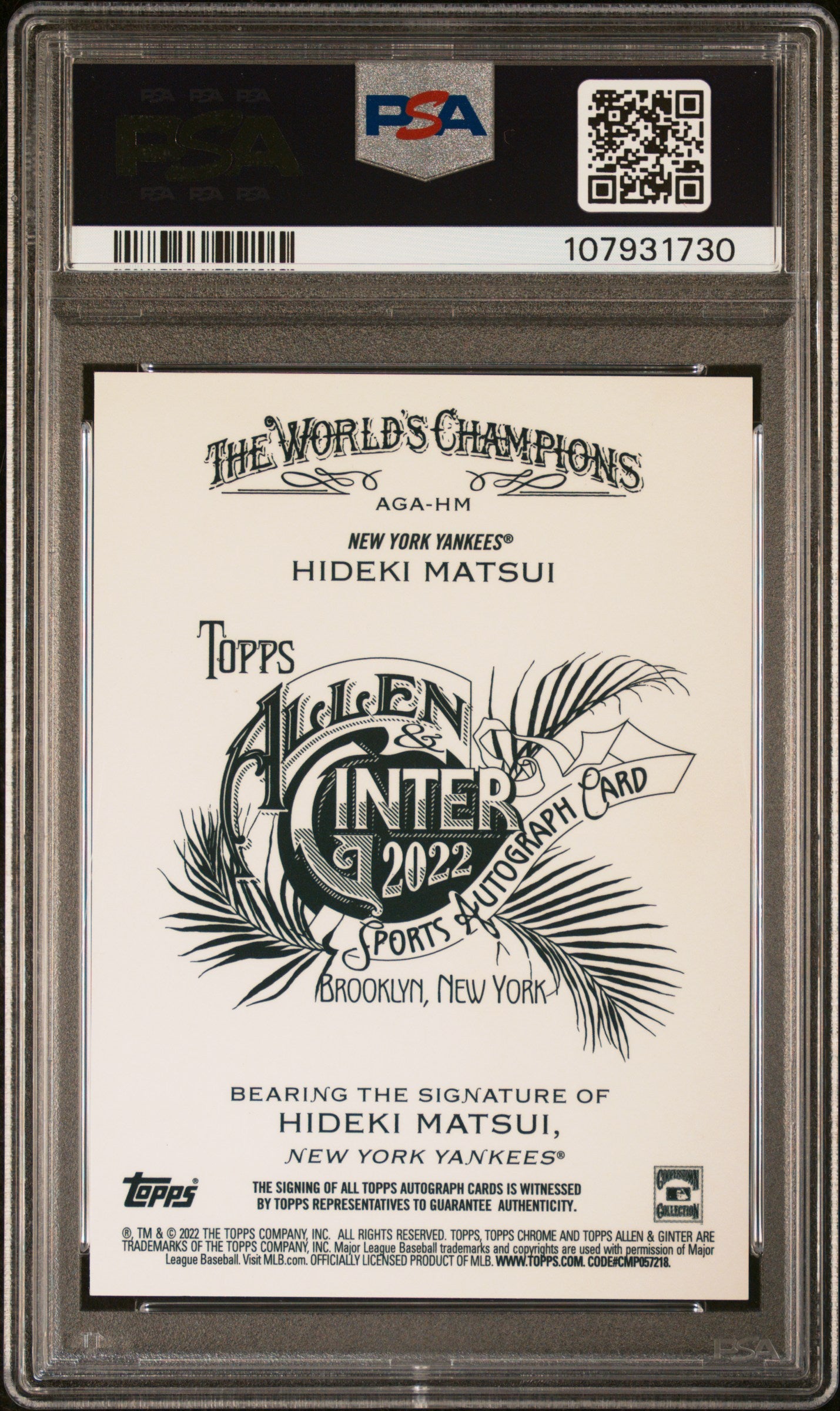 2022 Topps Allen & Ginter Chrome Autographs Autographs Hideki Matsui #HM PSA 10