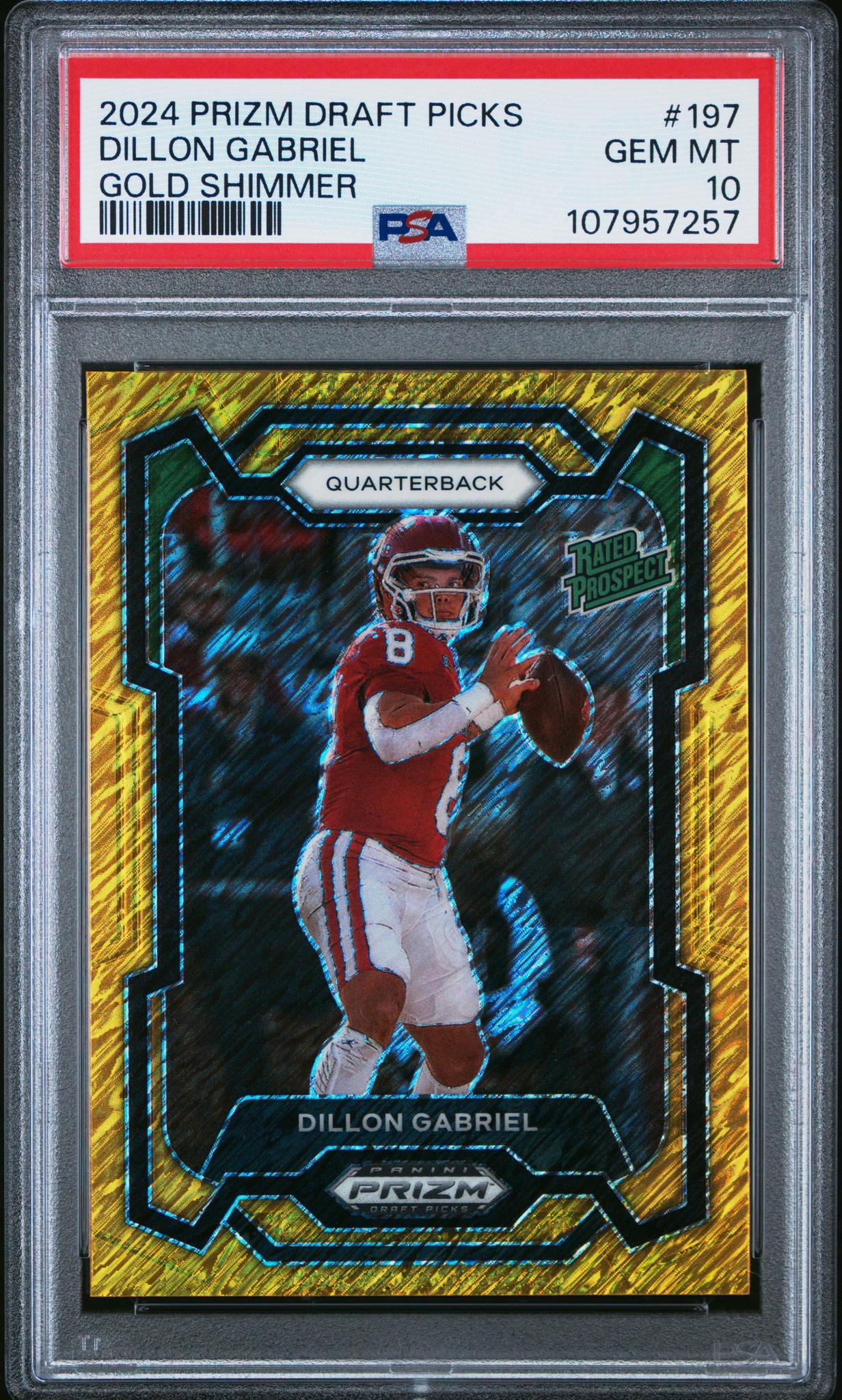 2024 Panini Prizm Draft Picks Gold Shimmer Dillon Gabriel #197 /99 PSA 10