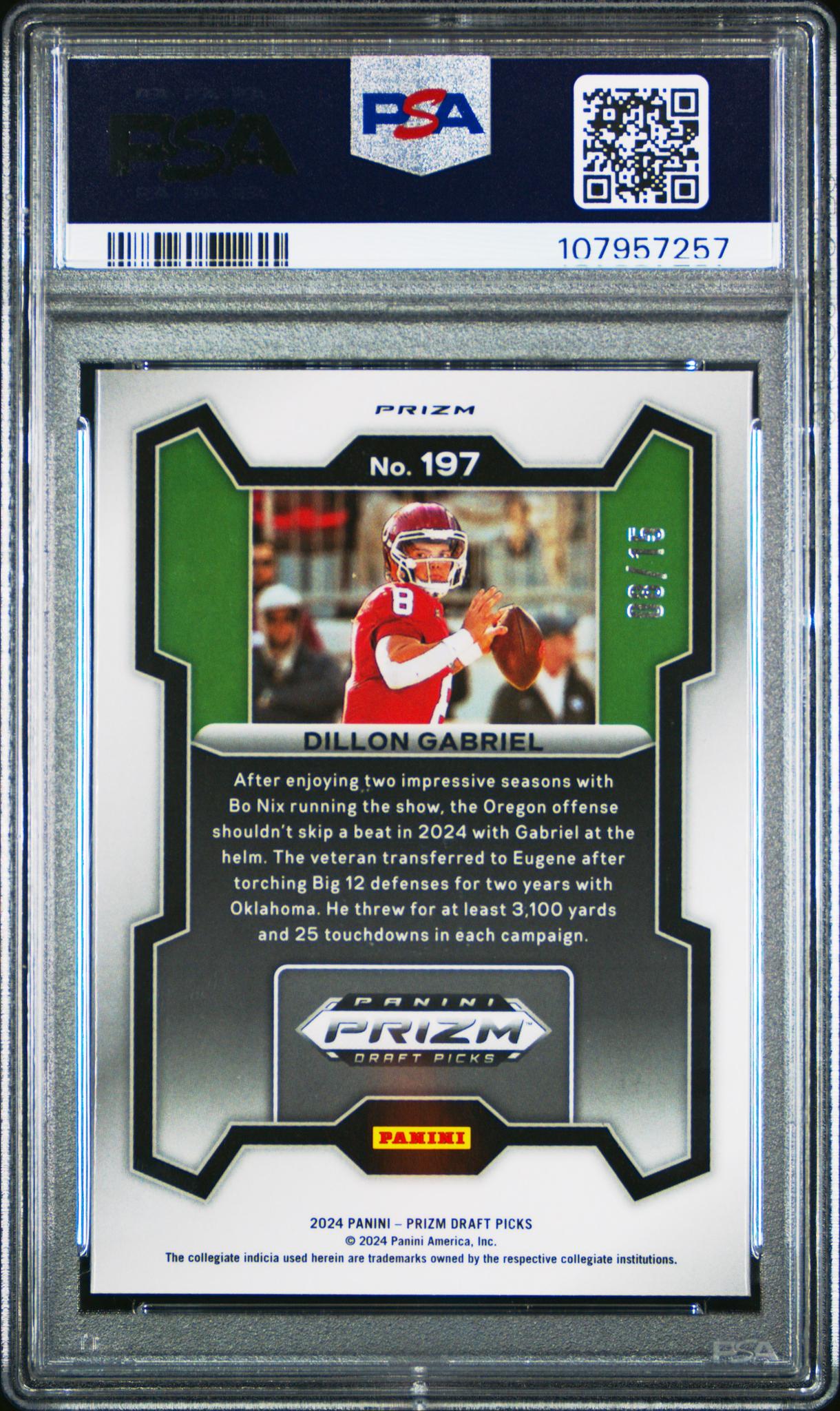 2024 Panini Prizm Draft Picks Gold Shimmer Dillon Gabriel #197 /99 PSA 10