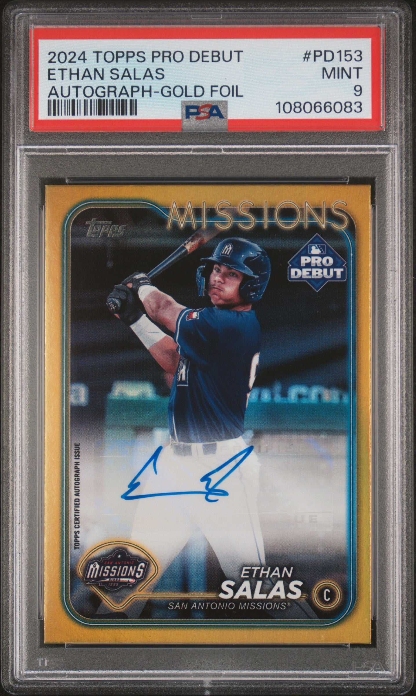 2024 Topps Pro Debut Gold Foil Ethan Salas #PD-153 Auto /50 PSA 9