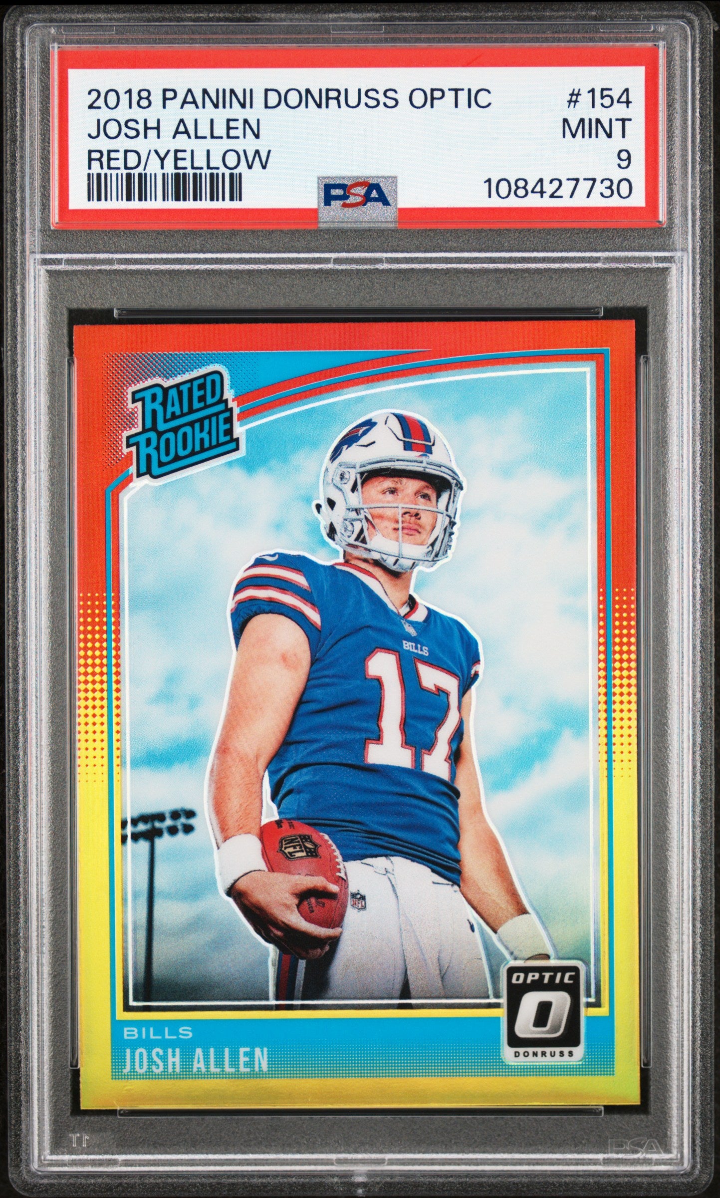 2018 Donruss Optic Rated Rookie Red and Yellow Josh Allen #154 PSA 9