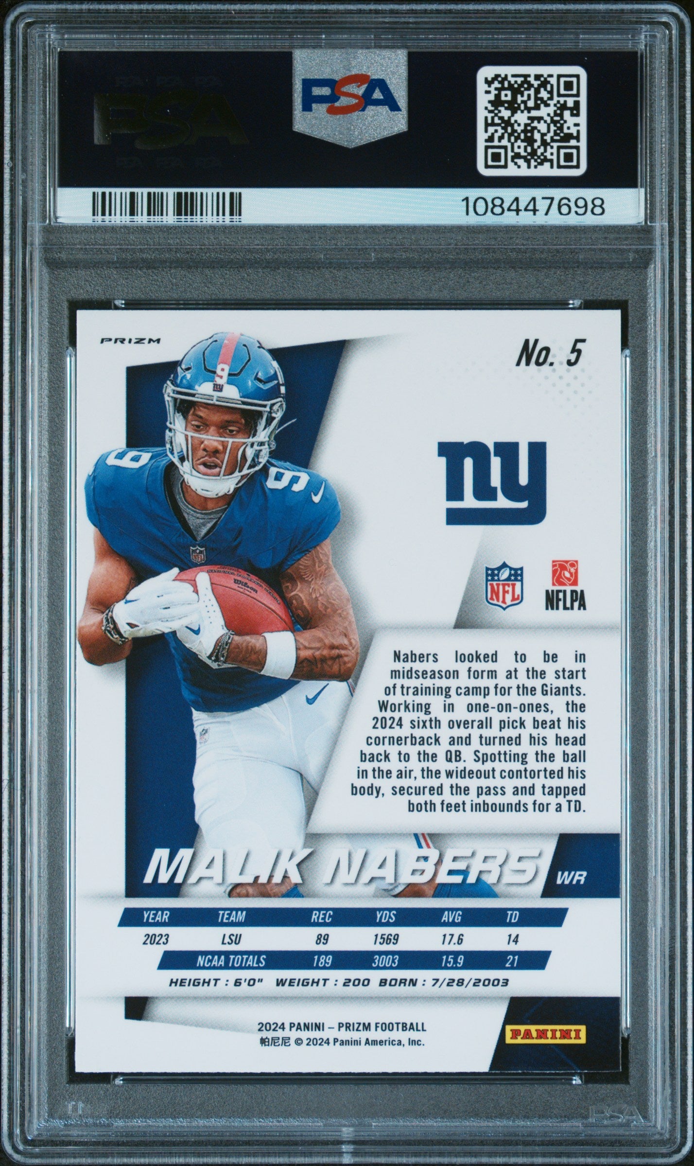2024 Panini Prizm Flashback Rookie Malik Nabers #5 RC PSA 9