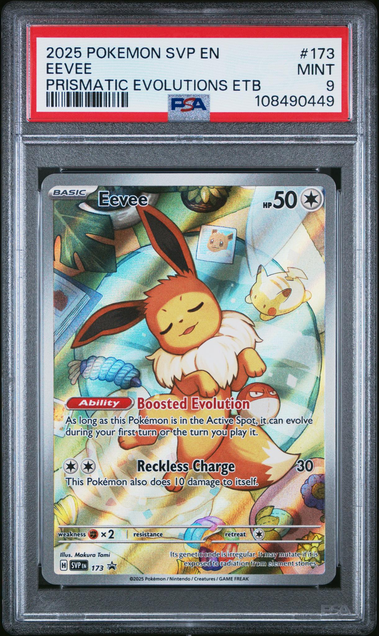 2025 Pokemon #173 Eevee Prismatic Evolutions ETB PSA 9