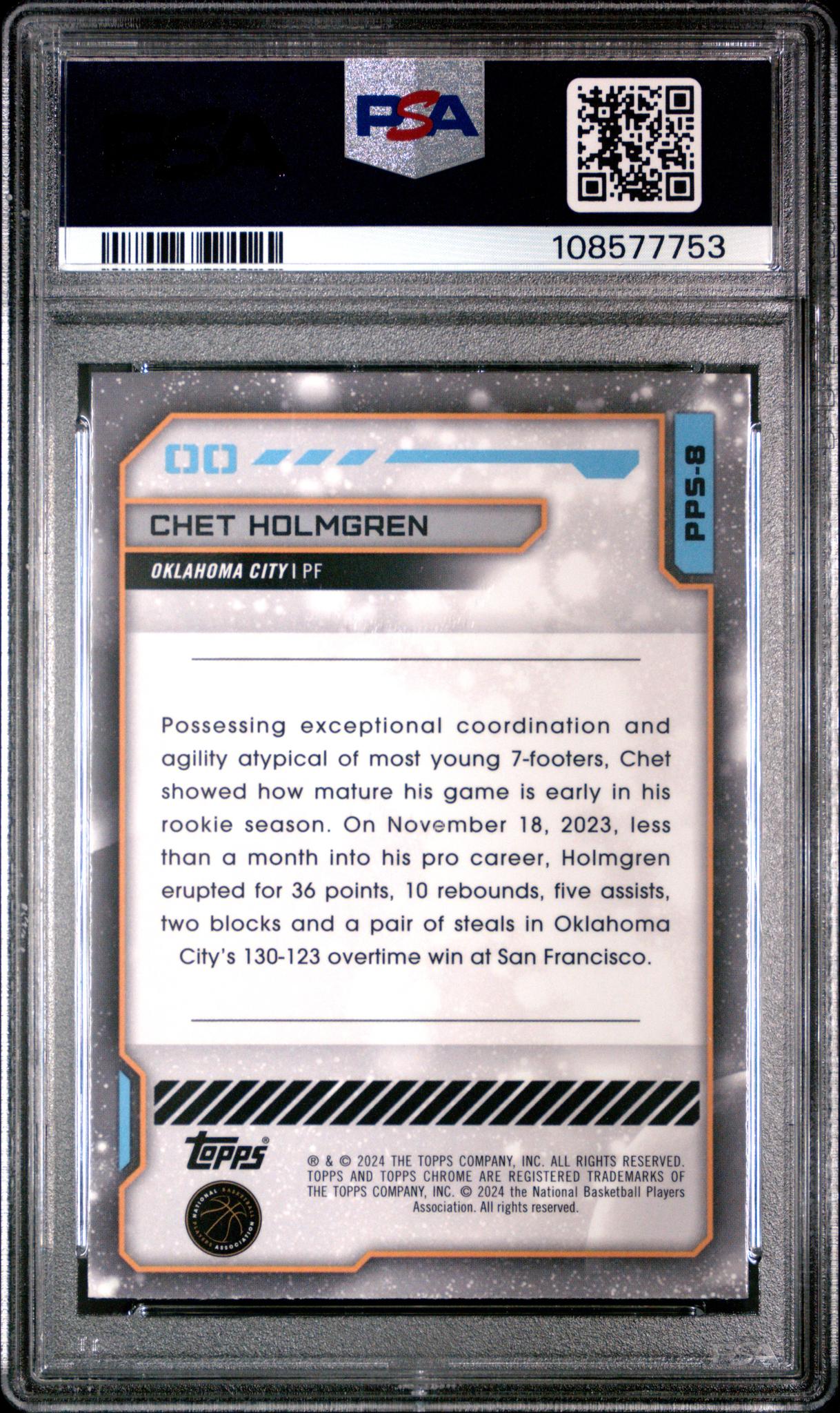 2023 Topps Cosmic Chrome Planetary Pursuit Sun Chet Holmgren #PPS-8 PSA 9