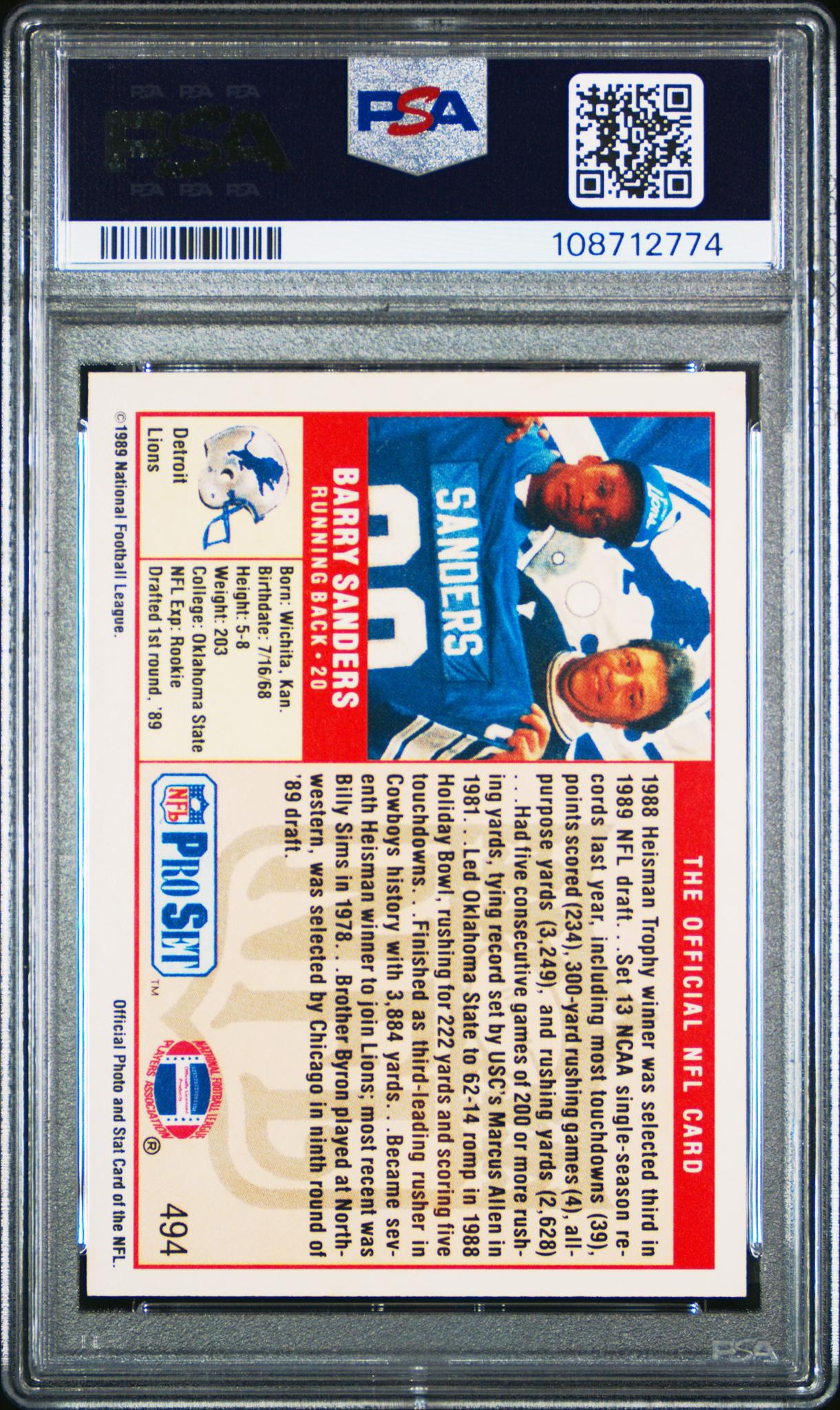 1989 Pro Set #494 Barry Sanders Pro Set Prospect PSA 9