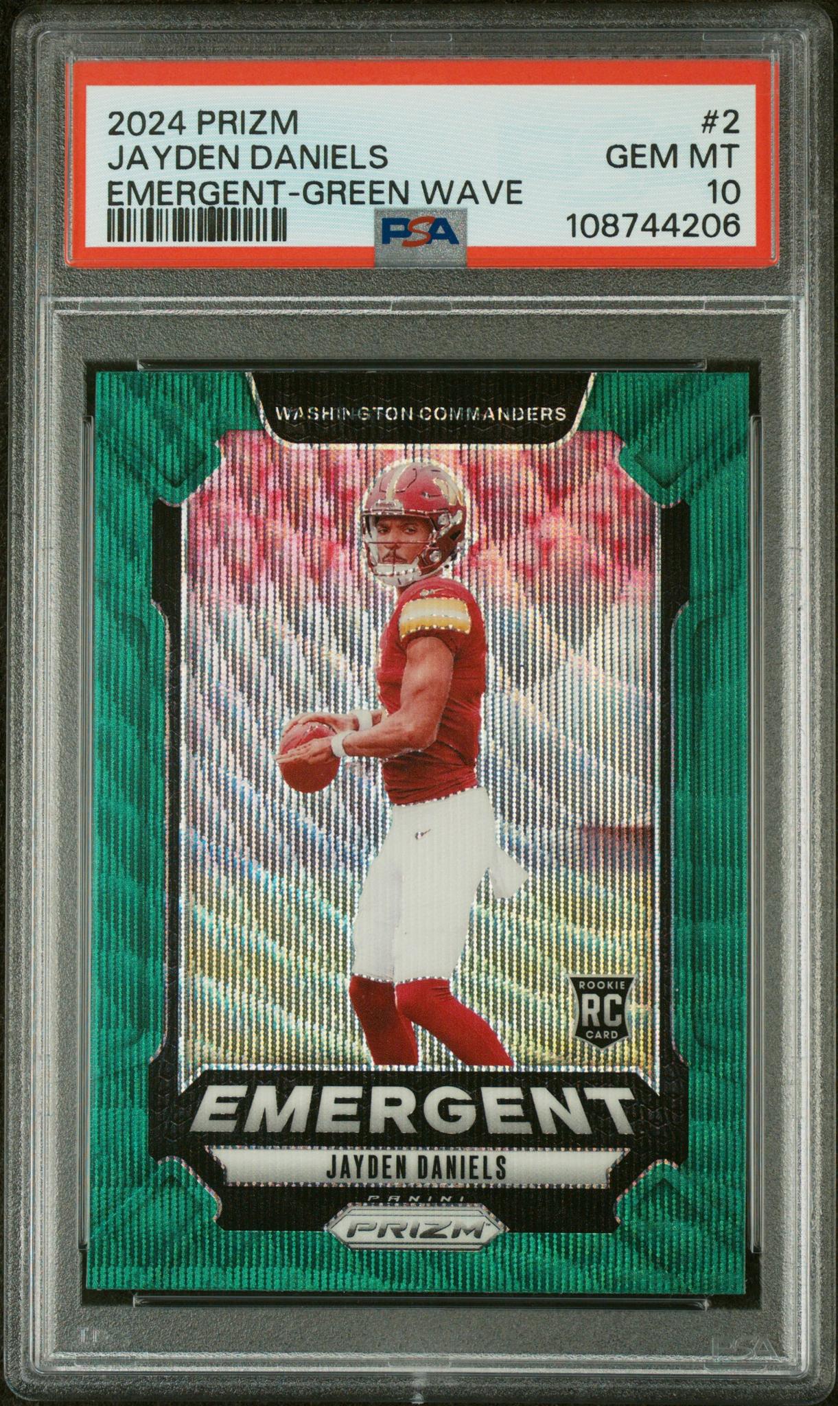 2024 Panini Prizm Emergent Green Wave Jayden Daniels #2 PSA 10 RC