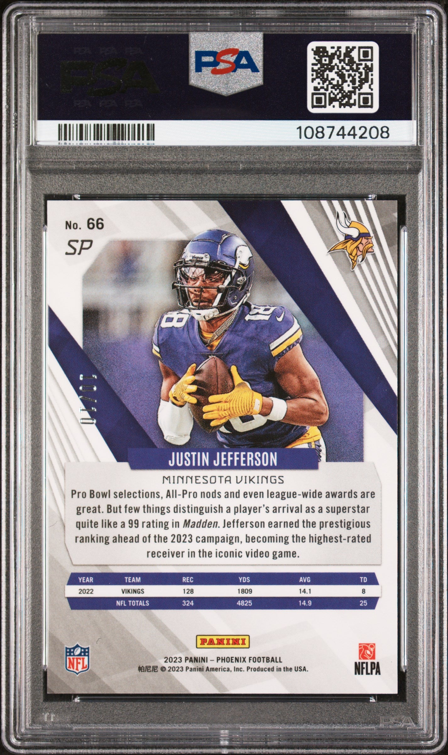 2023 Panini Phoenix SP-Red Pandora Justin Jefferson #66 PSA 10