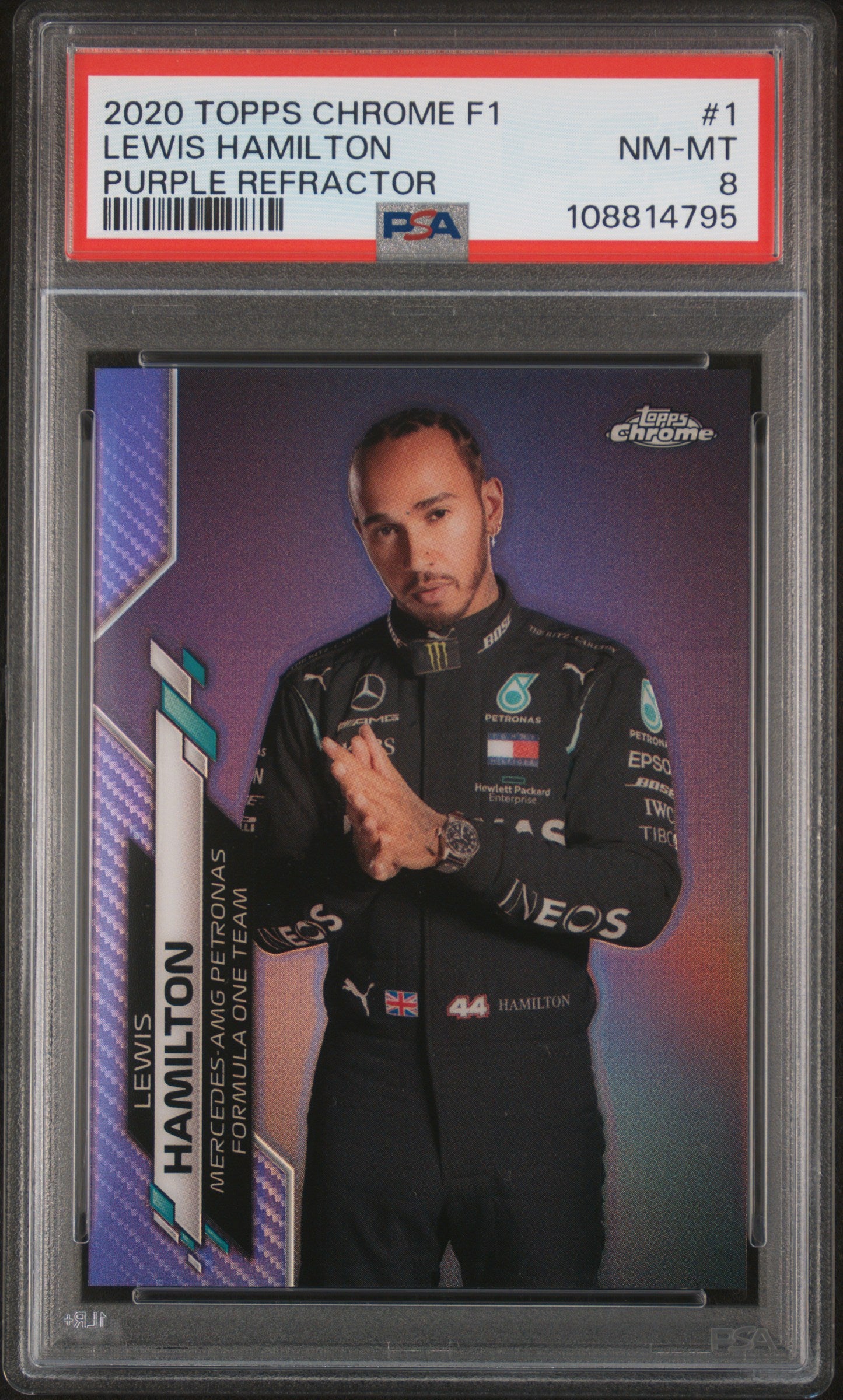 2020 Topps Chrome #1 Lewis Hamilton Purple Refractor /399 PSA 8