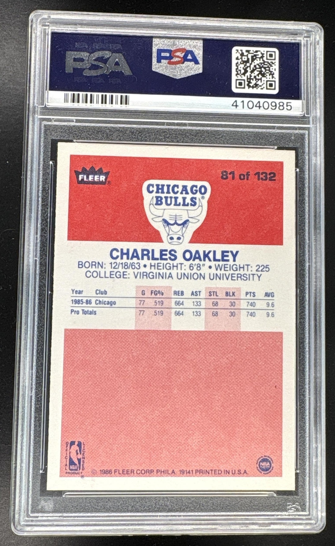 1986 Fleer Charles Oakley #81 PSA 8