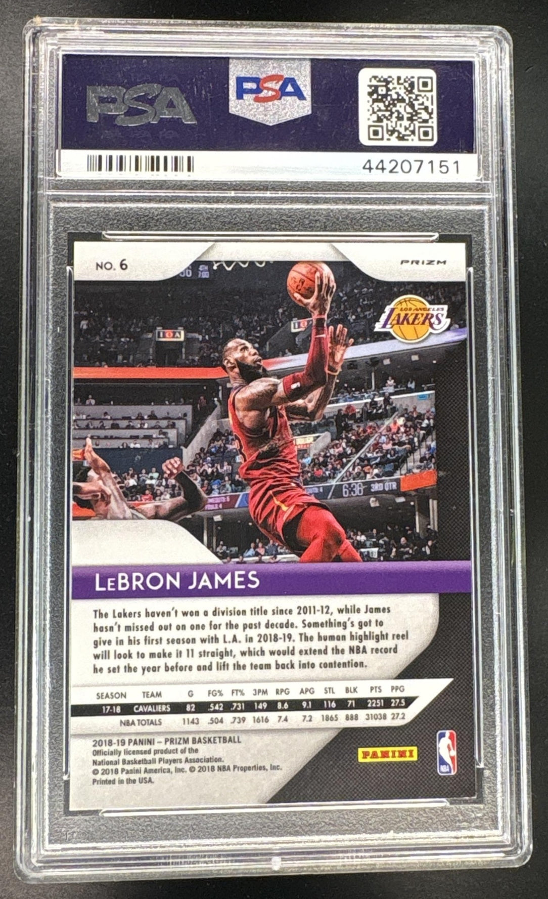 2018 Panini Prizm Silver Prizm LeBron James #6 PSA 9