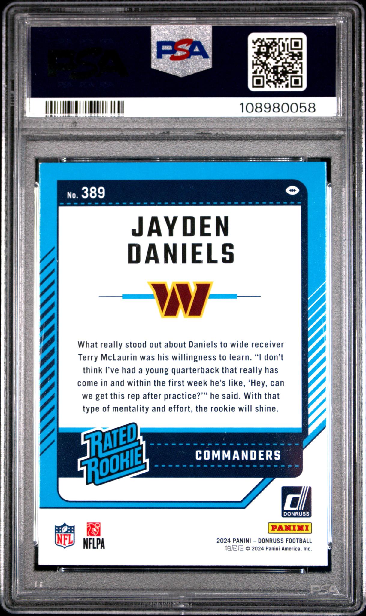 2024 Panini Donruss Rated Rookie Jayden Daniels #389 RC PSA 9