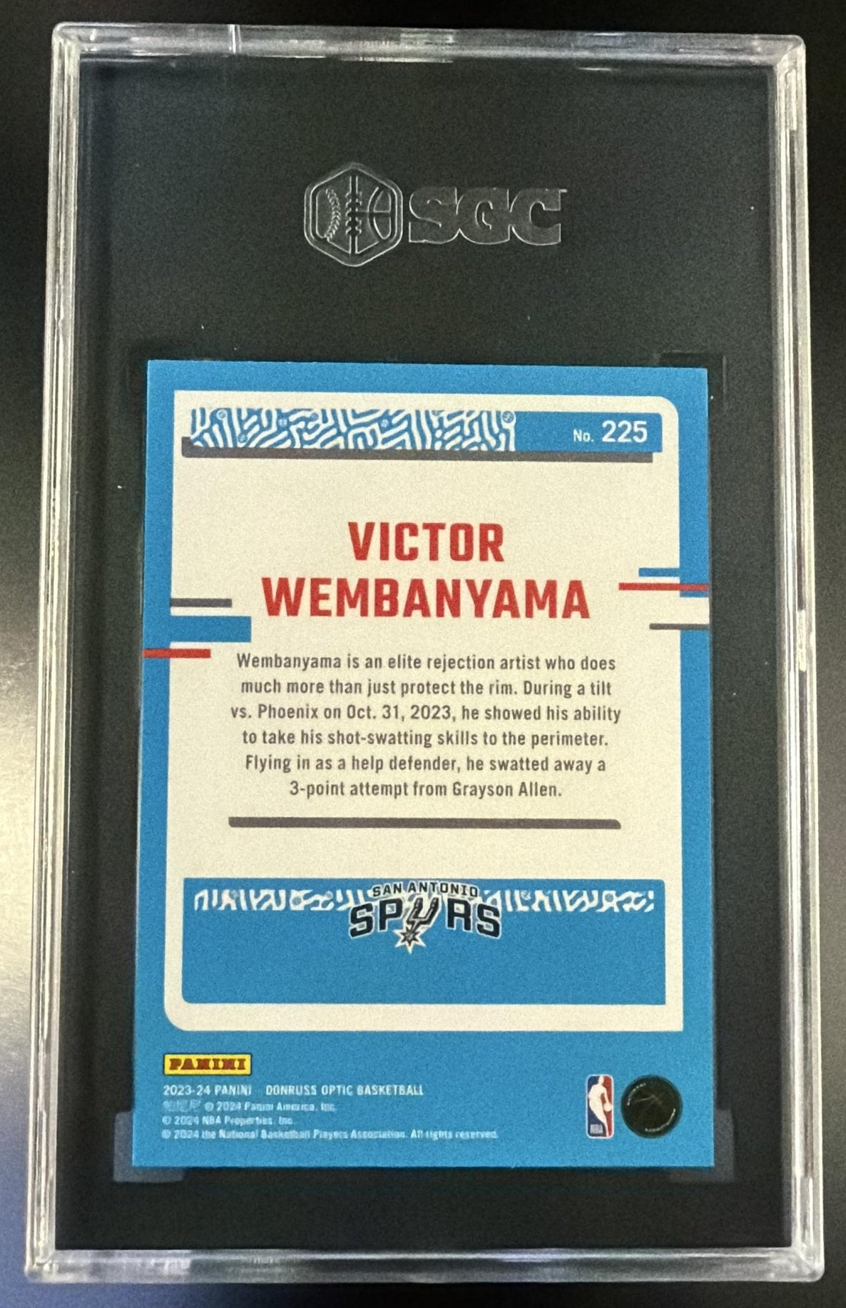 2023-24 Donruss Optic #225 Victor Wembanyama Rated Rookie SGC 9.5