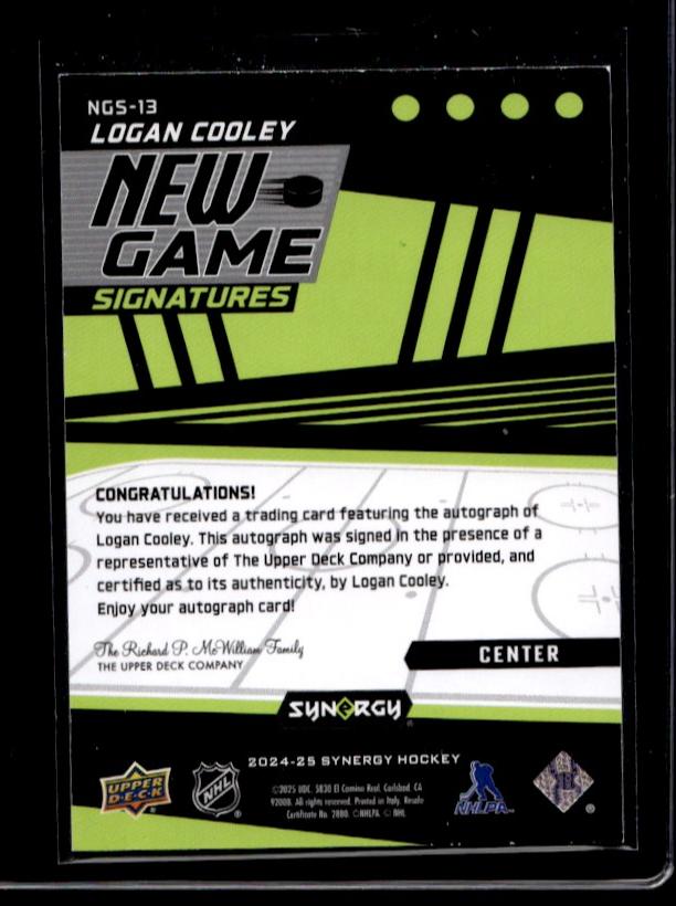 2024 Upper Deck Synergy New Game Logan Cooley #NGS-13 Auto