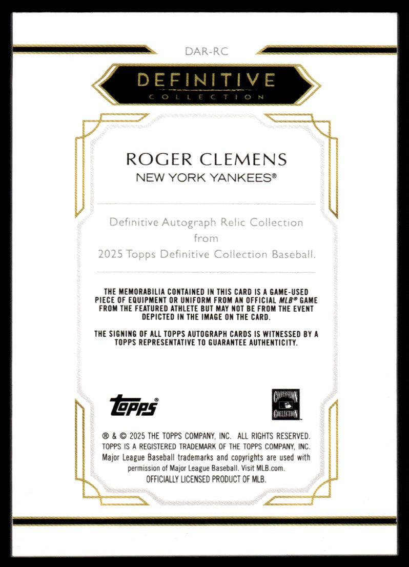 2025 Definitive Roger Clemens Orange Game-Used Patch Auto /25