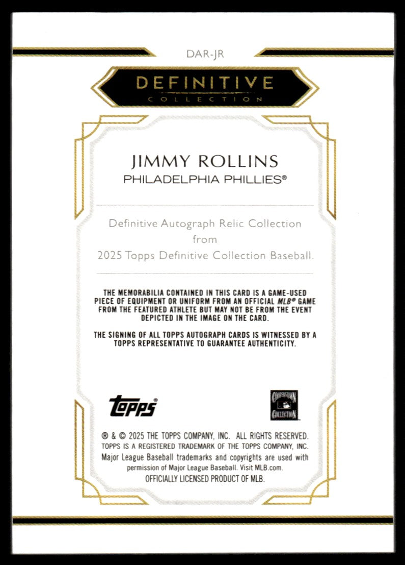 2025 Definitive Collection Jimmy Rollins Game-Used Jersey Patch Auto /50