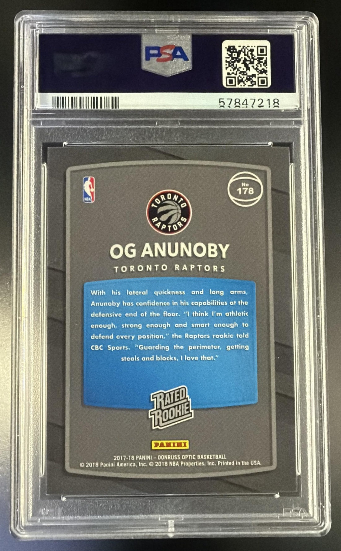 2017 Donruss Optic Rated Rookie Red and Yellow OG Anunoby #178 PSA 10