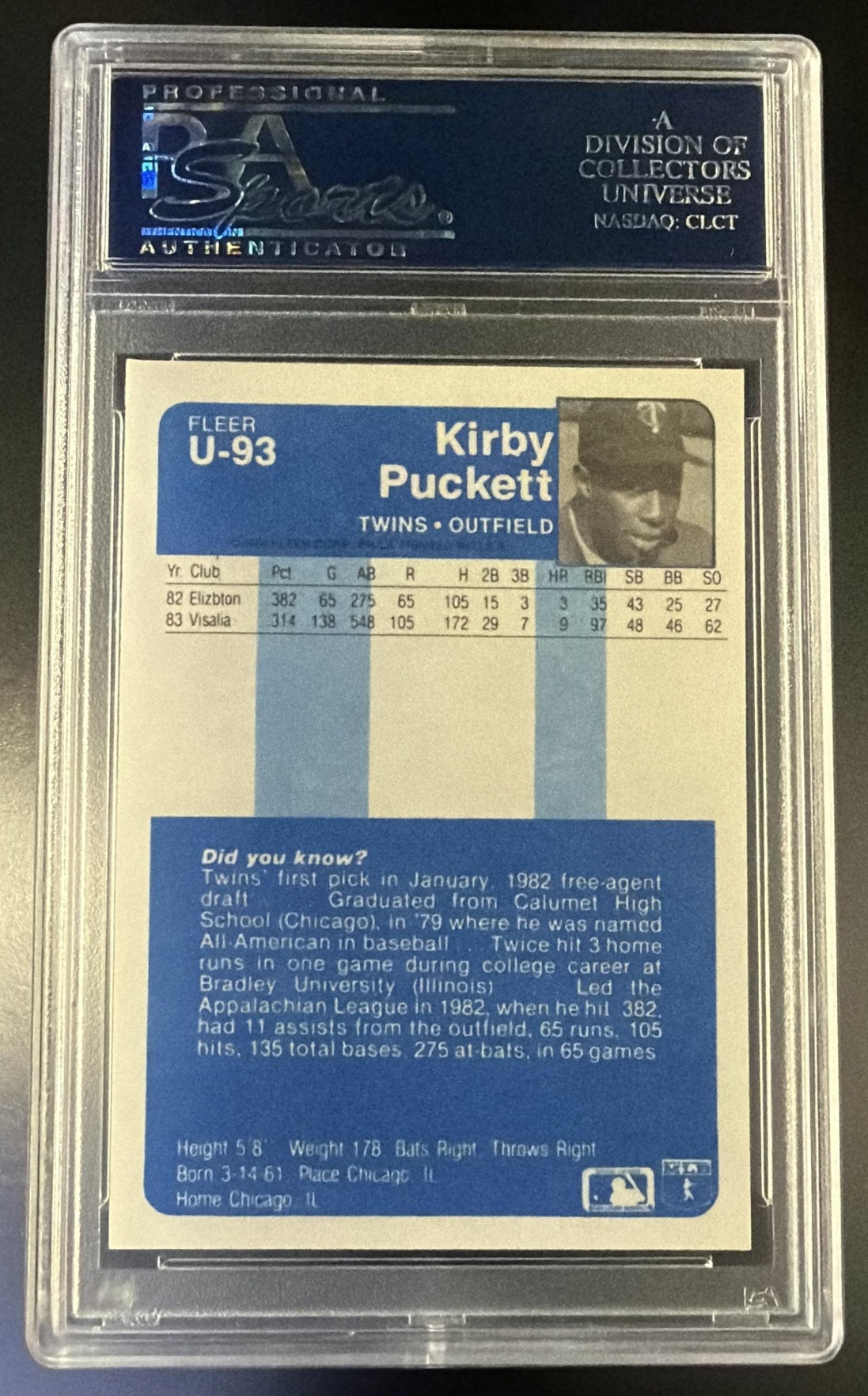 1984 Fleer Update Kirby Puckett #U93 PSA 10