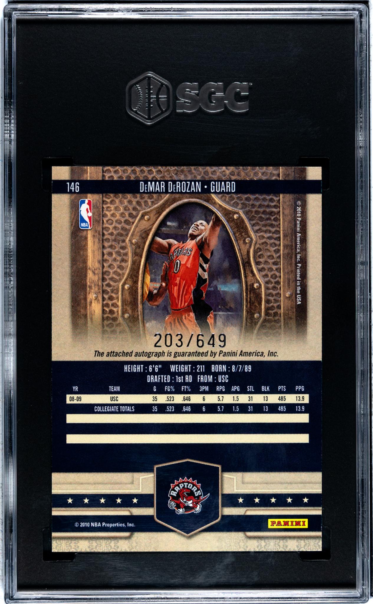 2009-10 Panini Court Kings DeMar DeRozan #146 RC Auto /649 SGC 9