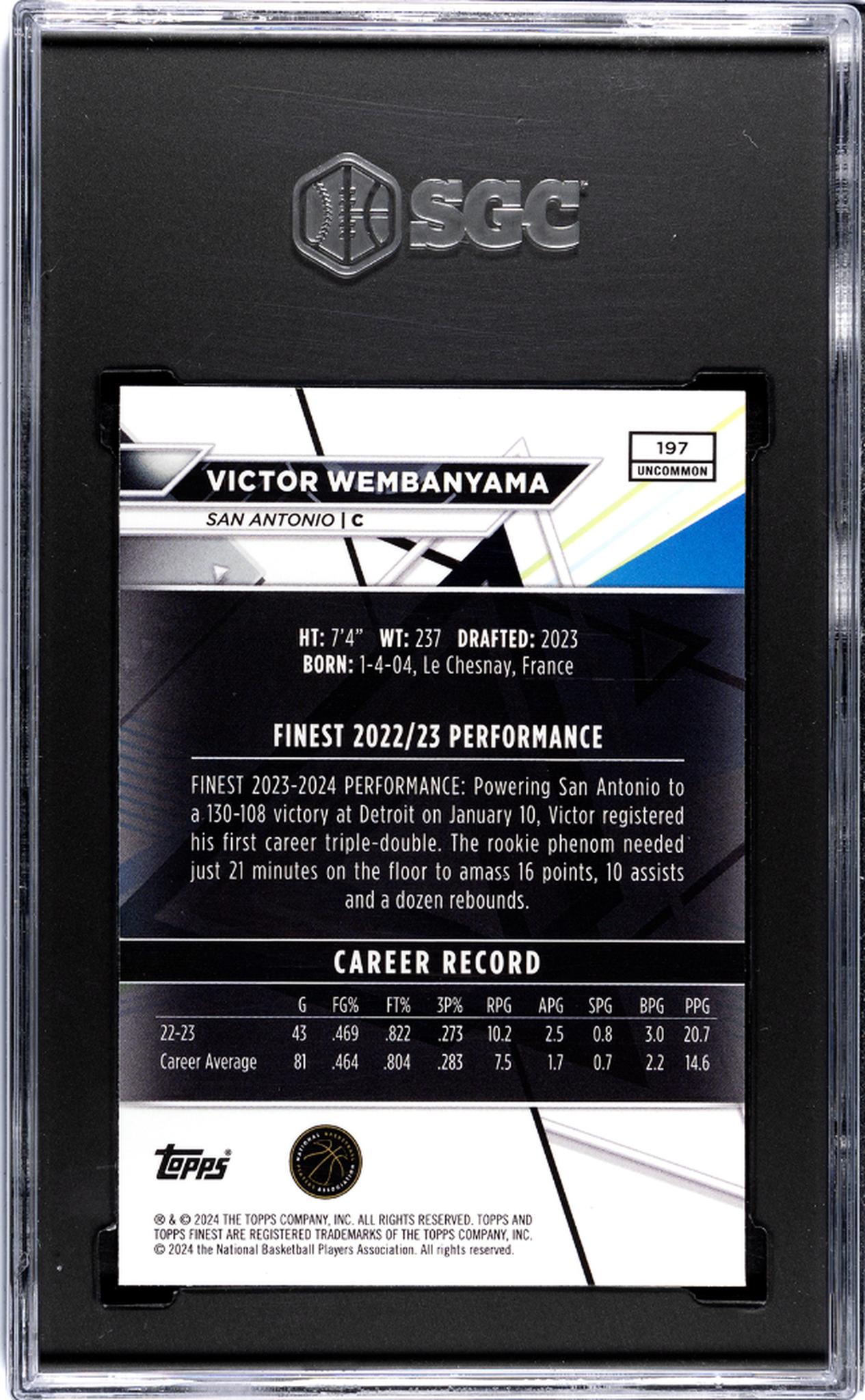 2023-24 Topps Finest #197 Victor Wembanyama SGC 10