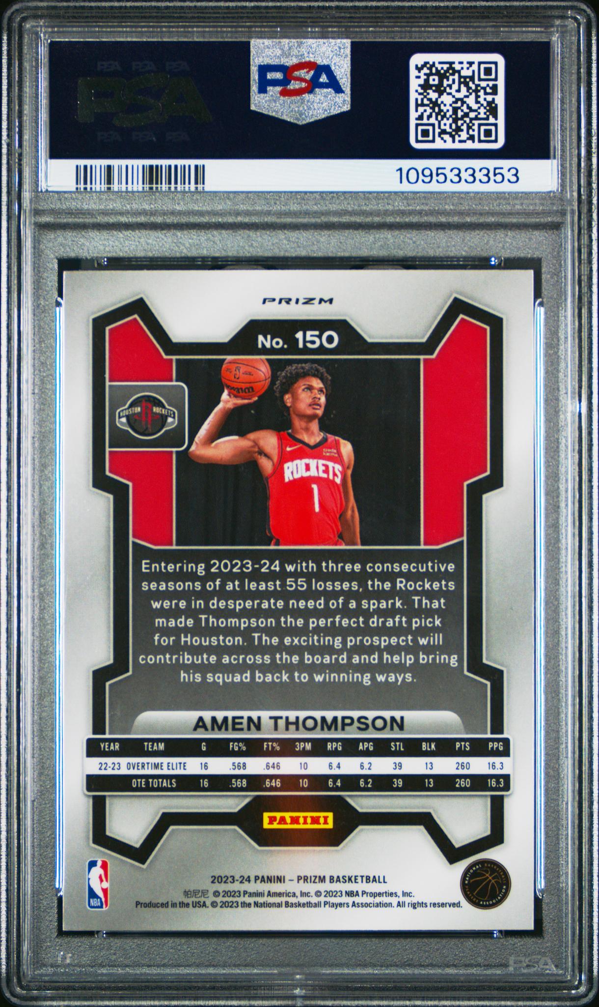 2023 Panini Prizm Pink Ice Prizm Amen Thompson #150 PSA 9