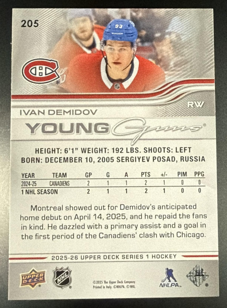 2025-26 Upper Deck 205 Ivan Demidov Young Guns Rookie RC