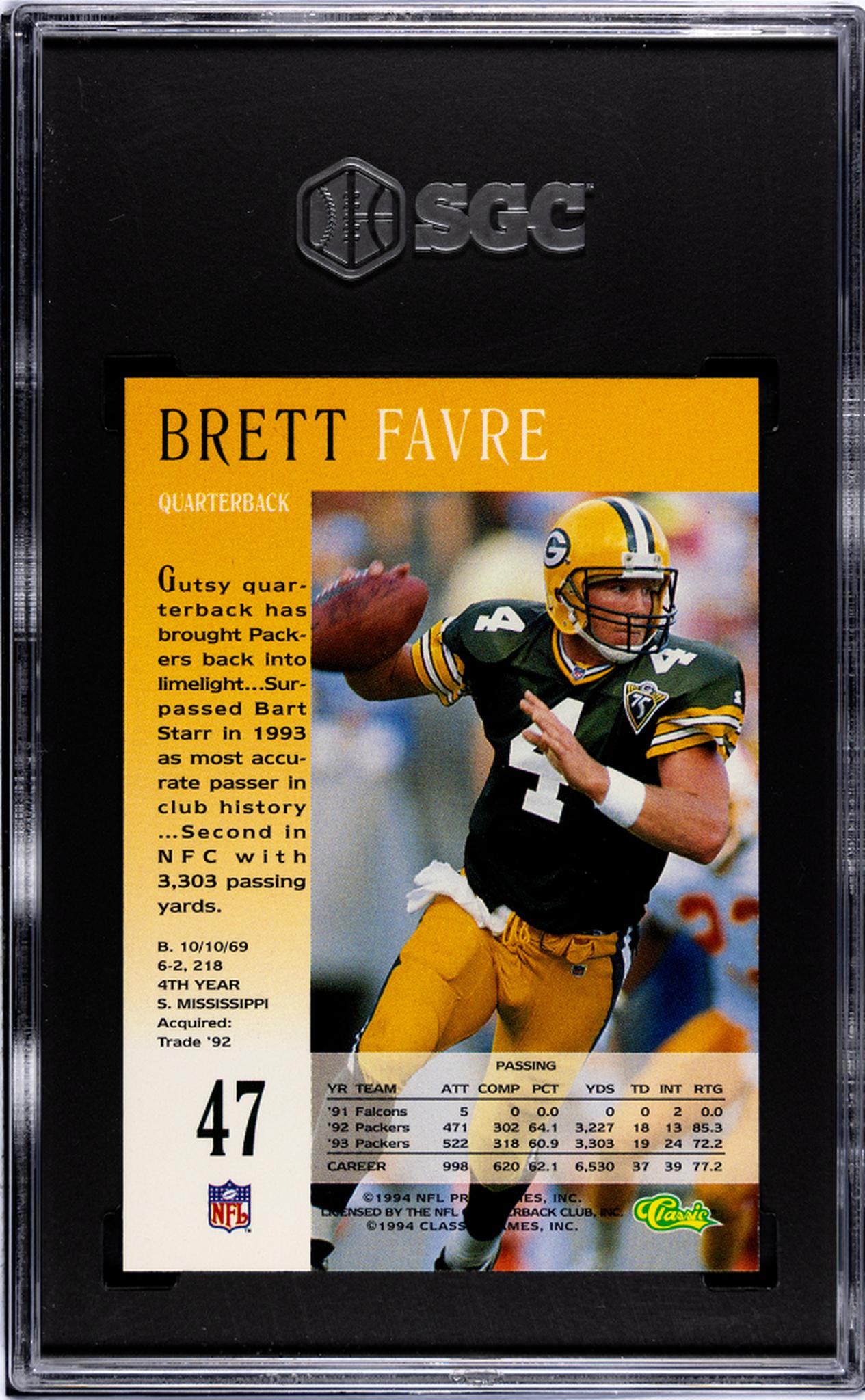 1994 Classic Pro Line Live Brett Favre #47 SGC 9.5