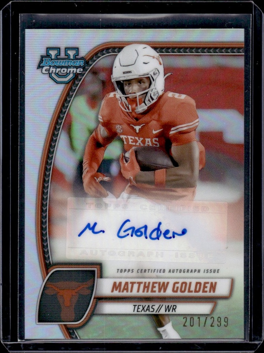 2024 Bowman Chrome #PA-MGO Matthew Golden Refractor /299 Auto Texas