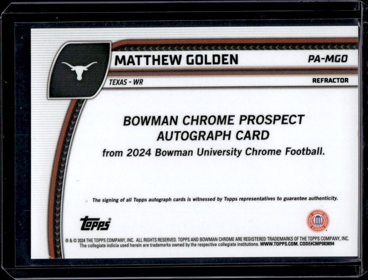 2024 Bowman Chrome #PA-MGO Matthew Golden Refractor /299 Auto Texas