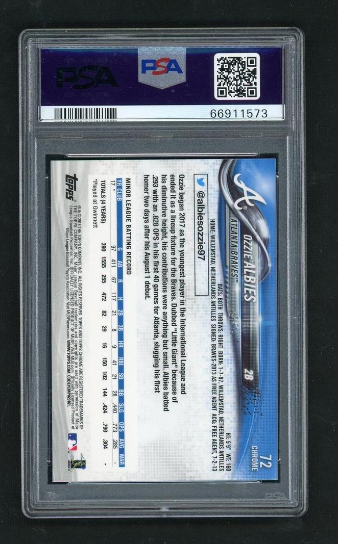 2018 Topps Chrome Prism Refractor Ozzie Albies #72 PSA 10