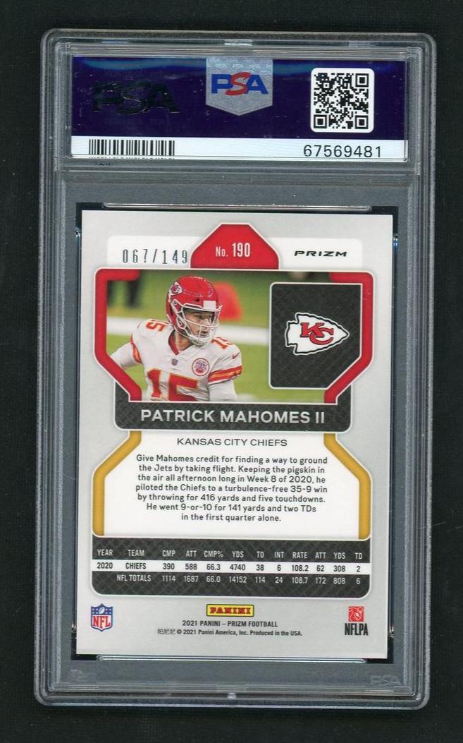 2021 Panini Prizm Red Wave Prizm Patrick Mahomes II #190 /149 PSA 8