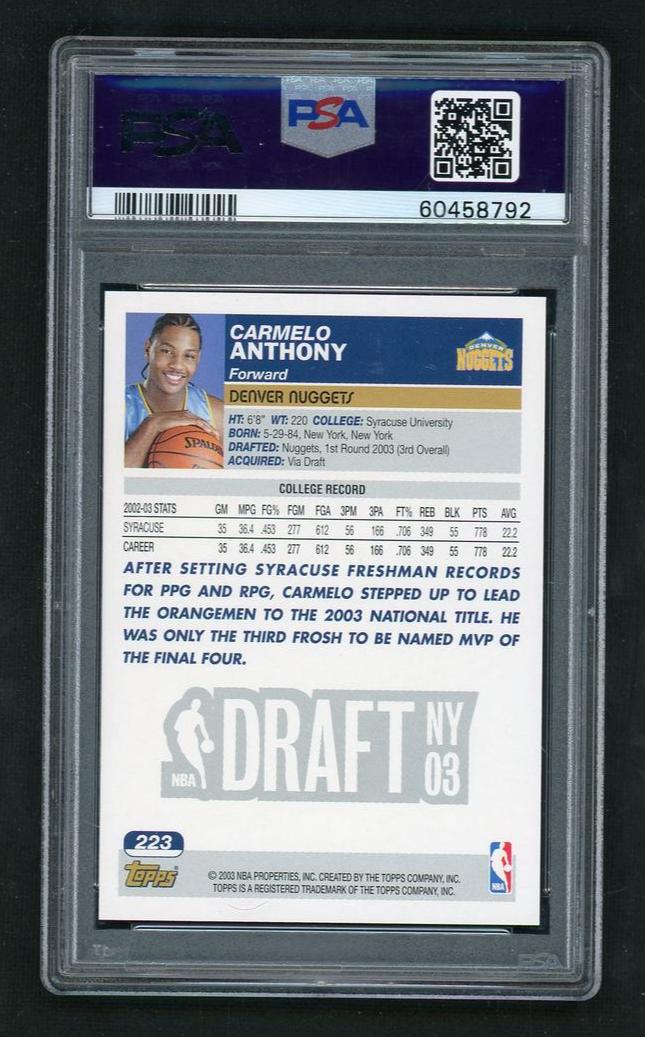 2003 Topps Collection Carmelo Anthony #223 PSA 9