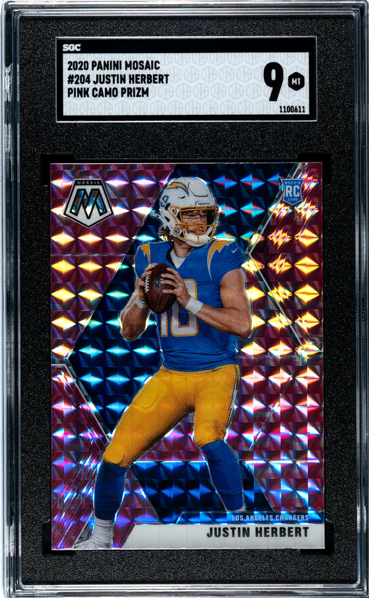 2020 Panini Mosaic Pink Camo Prizm Justin Herbert #204 RC SGC 9