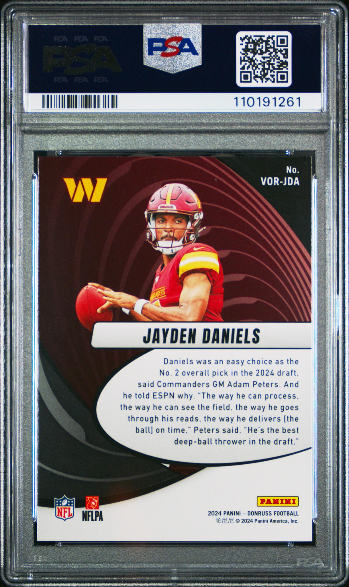 2024 Panini Donruss Vortex Jayden Daniels #VOR-JDA RC PSA 9