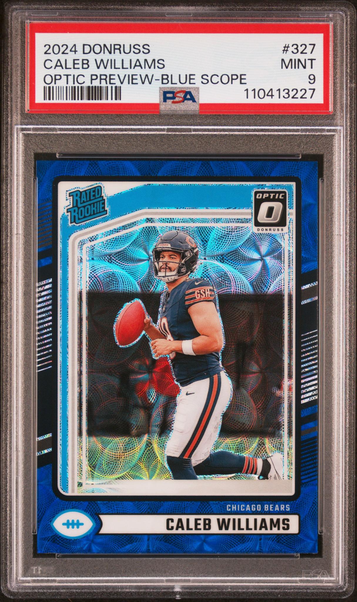2024 Donruss #327 Caleb Williams Optic Preview-Blue Scope PSA 9