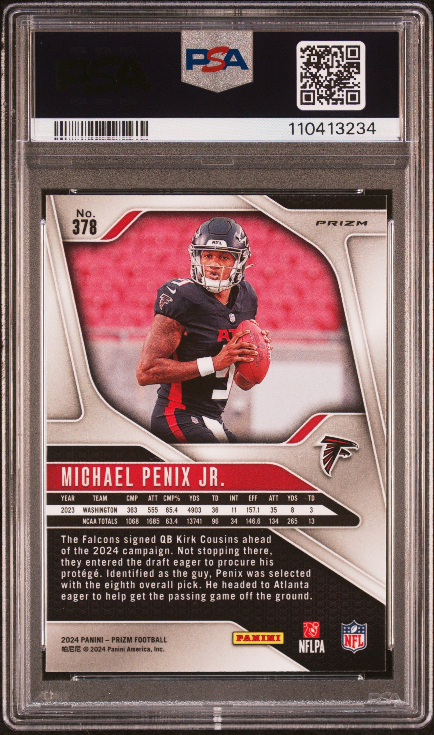 2024 Panini Prizm Green Wave Michael Penix Jr. #378 RC PSA 9