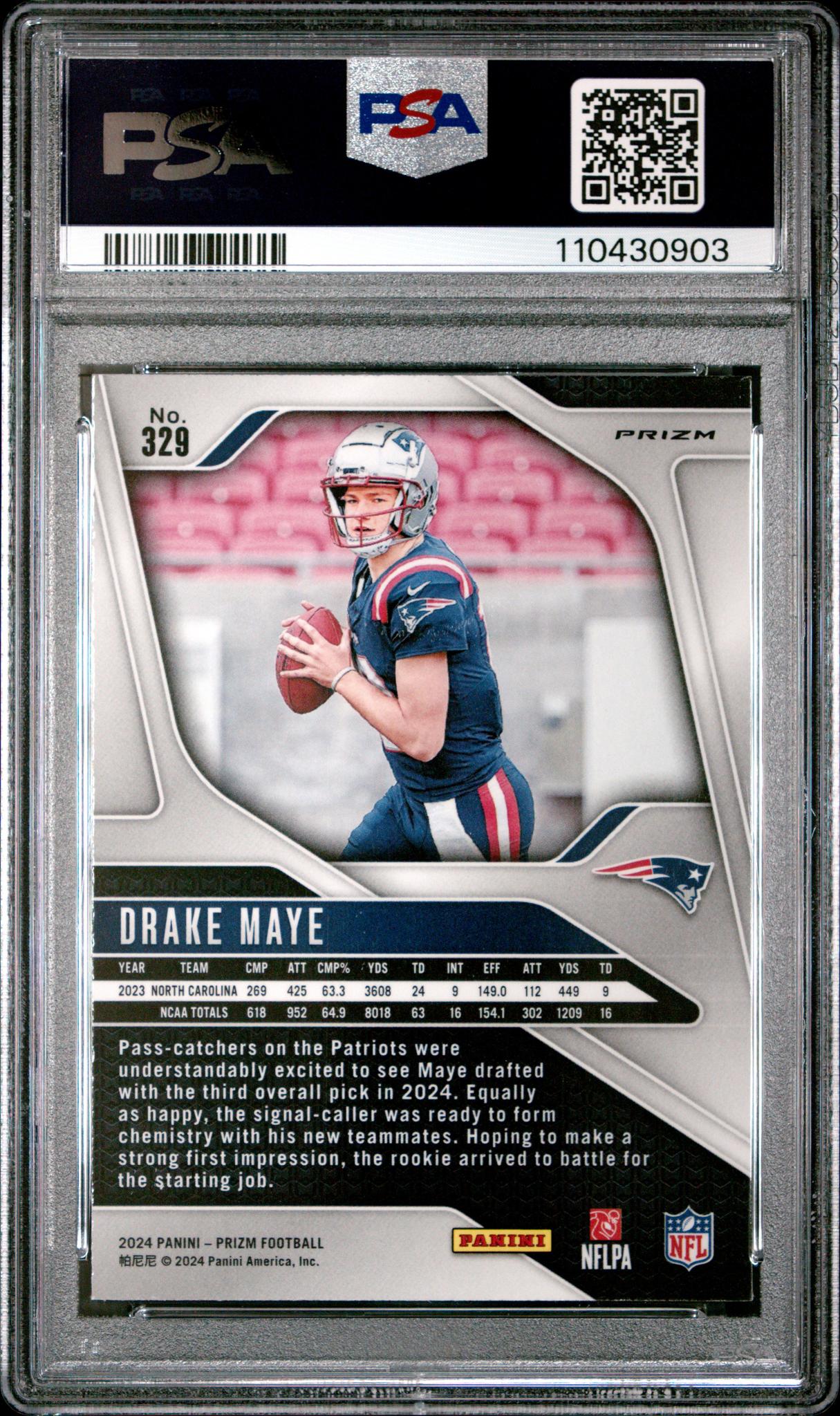 2024 Panini Prizm Silver Prizm Drake Maye #329 PSA 9