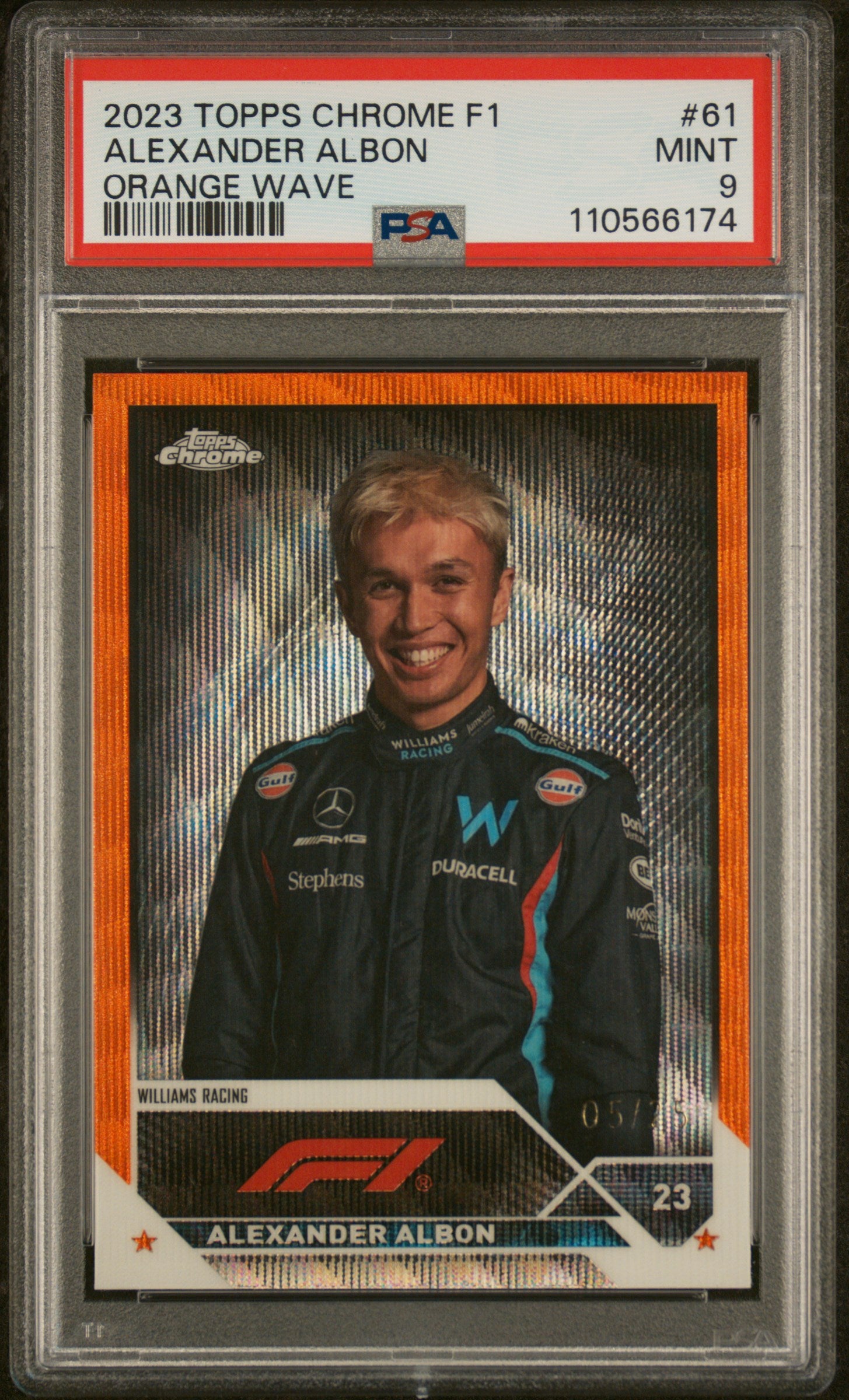 2023 Topps Chrome F1 Orange Wave Alexander Albon #61 /25 PSA 9