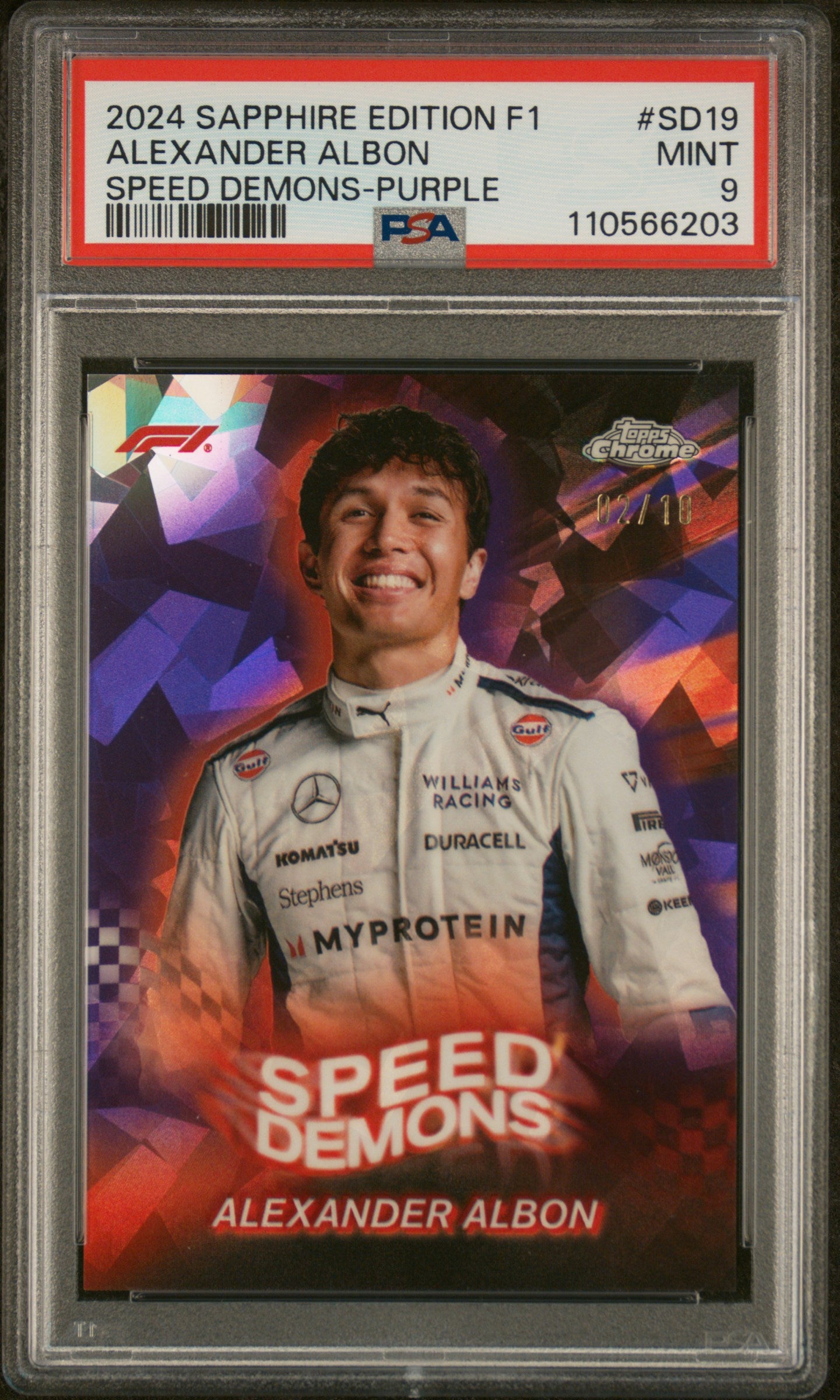 2024 Topps Chrome Sapphire Speed Demons Purple Alexander Albon #SD19 /10 PSA 9