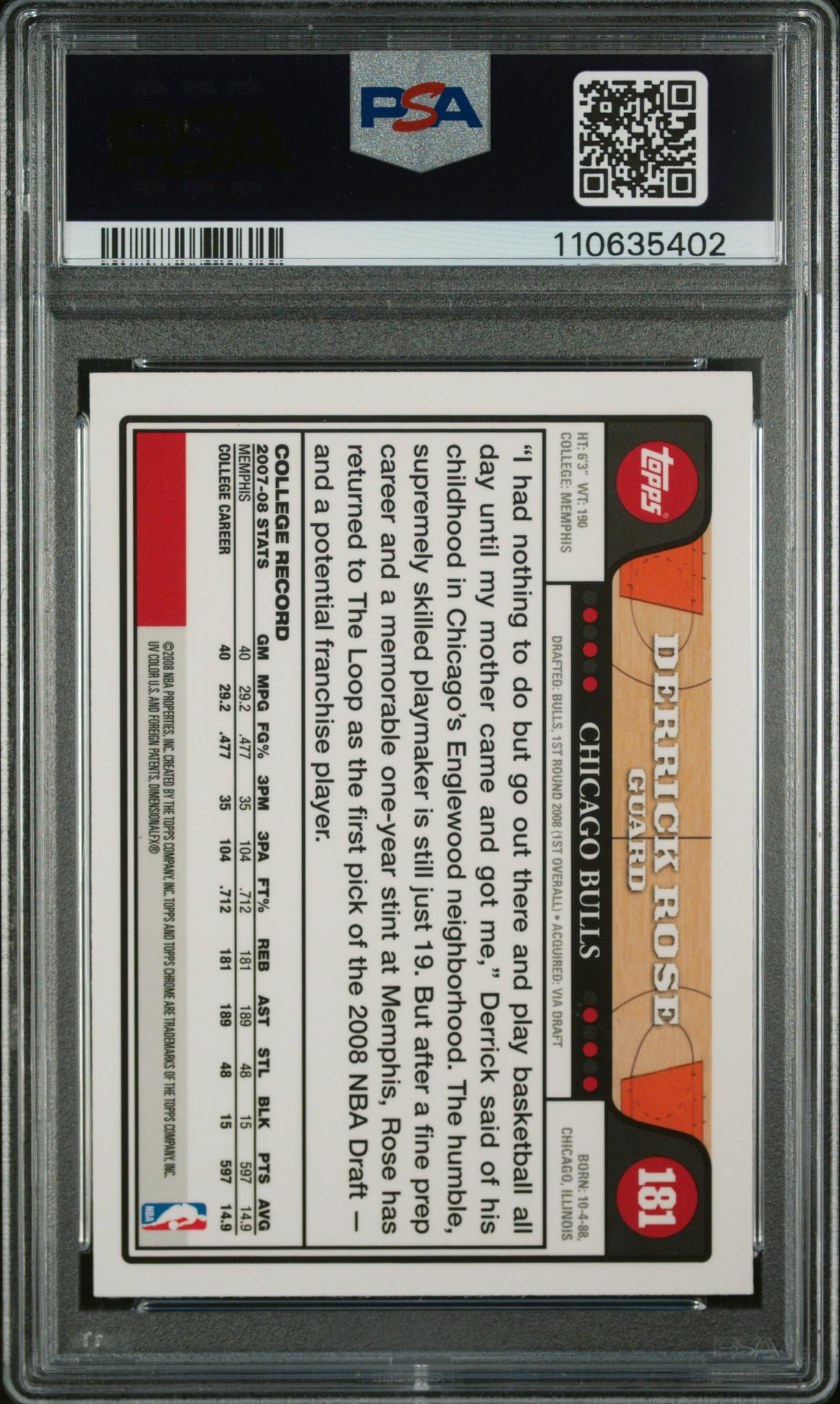 2008 Topps Chrome Derrick Rose #181 RC PSA 9