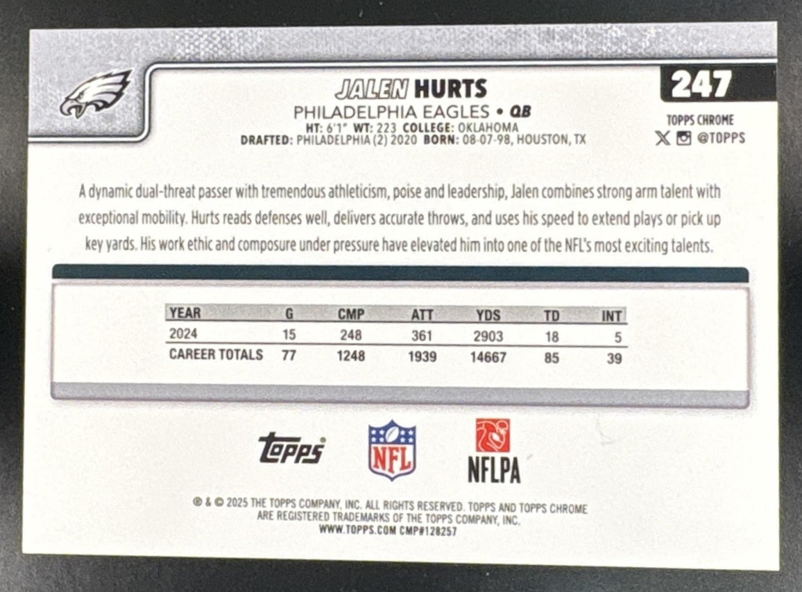 2025 Topps Chrome #247 Jalen Hurts True Gold Refractor /50